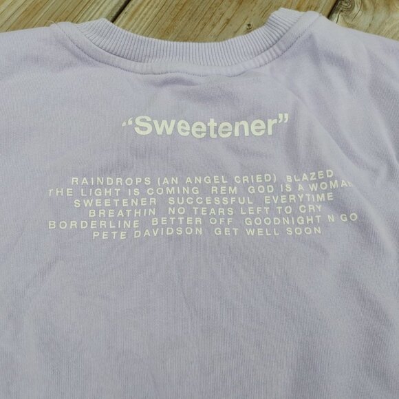 H&M x Ariana Grande Sweetner Lilac Sweatshirt Track list crop Small - Picture 2 of 5
